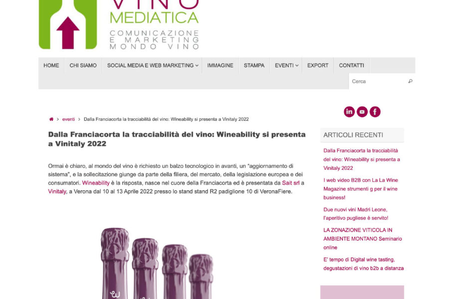 VINOMEDIATICA – From Franciacorta, wine traceability: Wineability comes to Vinitaly 2022